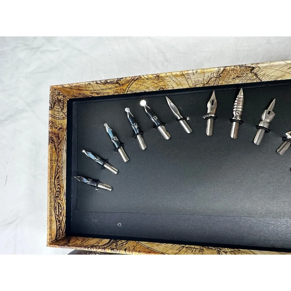 Calligraphy Set Feather Quill Dip Pen Ink 17 Nibs Wax Stamp Letter Opener